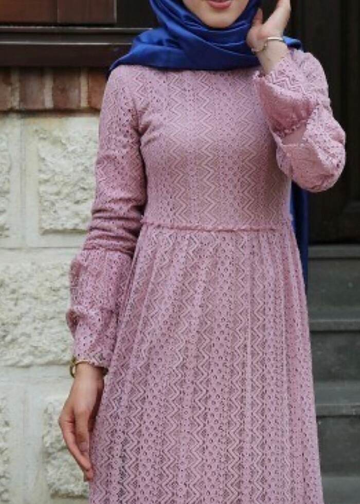 Pudra Dantel Uzun Elbise - Görsel 2