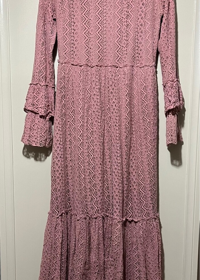 Pudra Dantel Uzun Elbise - Görsel 3