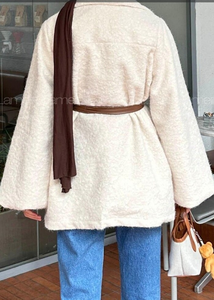 Deri kuşaklı kaşe kaban - Görsel 2