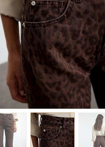 Kahverengi Leopar Desenli Süet Geniş Paça Pantolon - Görsel 5