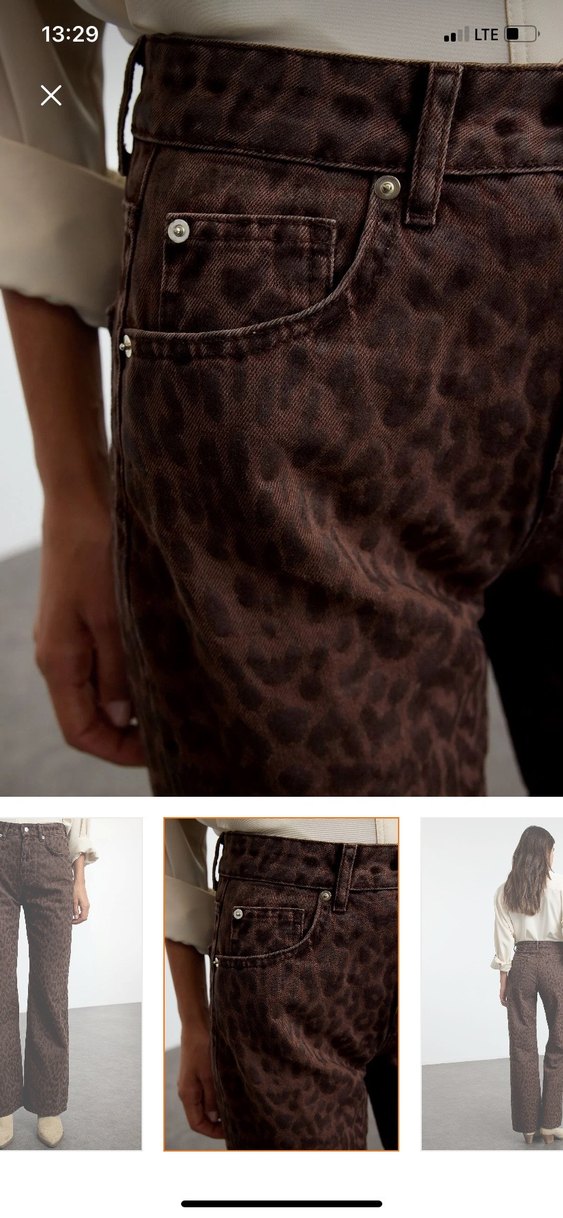 Kahverengi Leopar Desenli Süet Geniş Paça Pantolon - Görsel 5