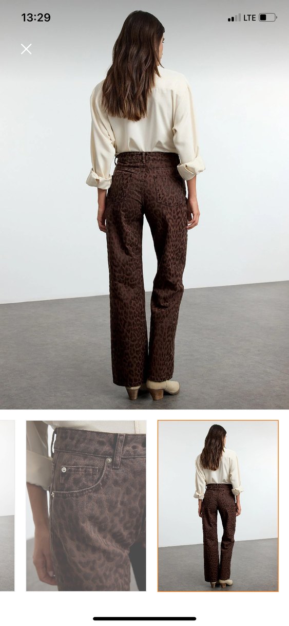 Kahverengi Leopar Desenli Süet Geniş Paça Pantolon - Görsel 3