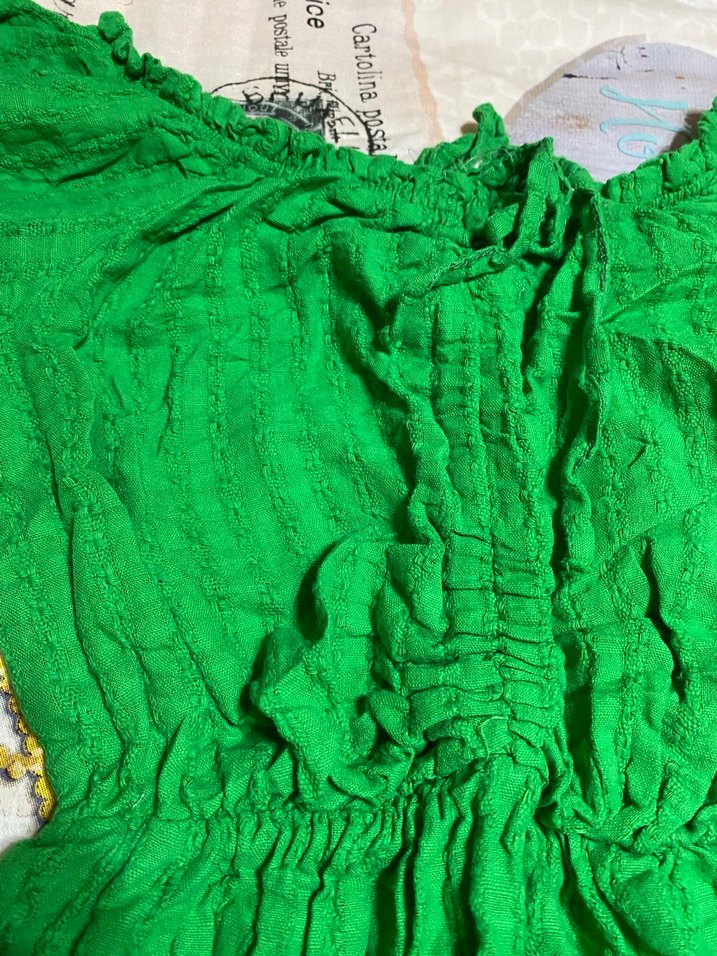 Yeşil Uzun Keten Elbise Ruffle Detaylı - Görsel 5