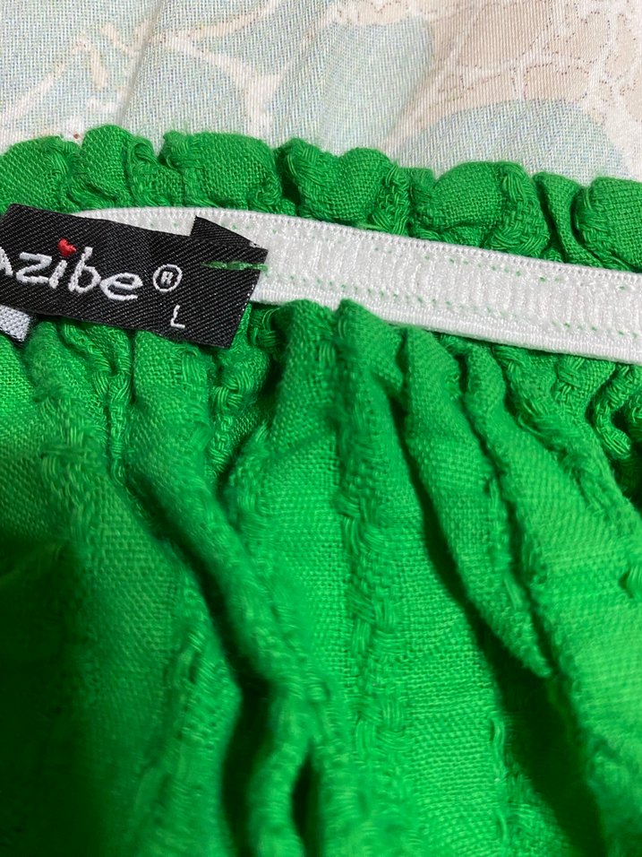 Yeşil Uzun Keten Elbise Ruffle Detaylı - Görsel 3