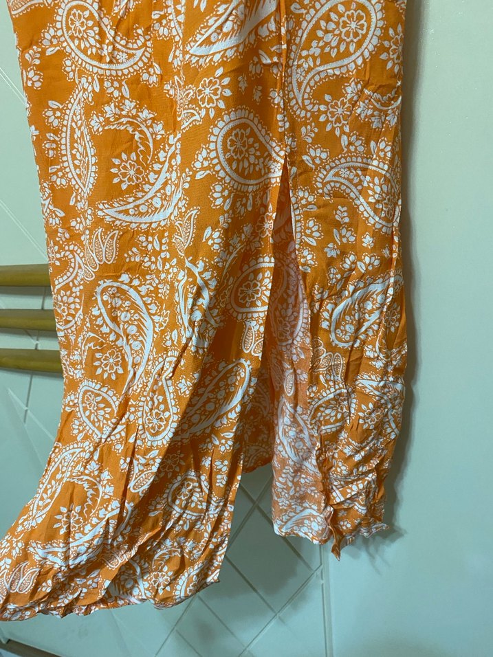 Turuncu Bağcıklı Bohem Uzun Elbise - Görsel 2