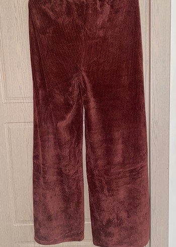 Bordo (kiremit bordo arası) Kadın kadife Bol Kesim Pantolon - Görsel 3