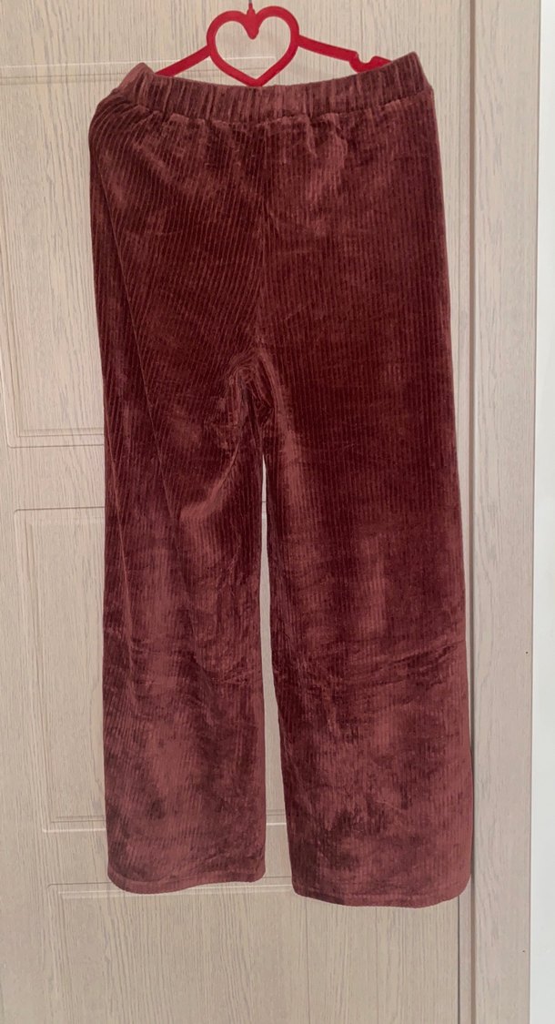 Bordo (kiremit bordo arası) Kadın kadife Bol Kesim Pantolon - Görsel 3