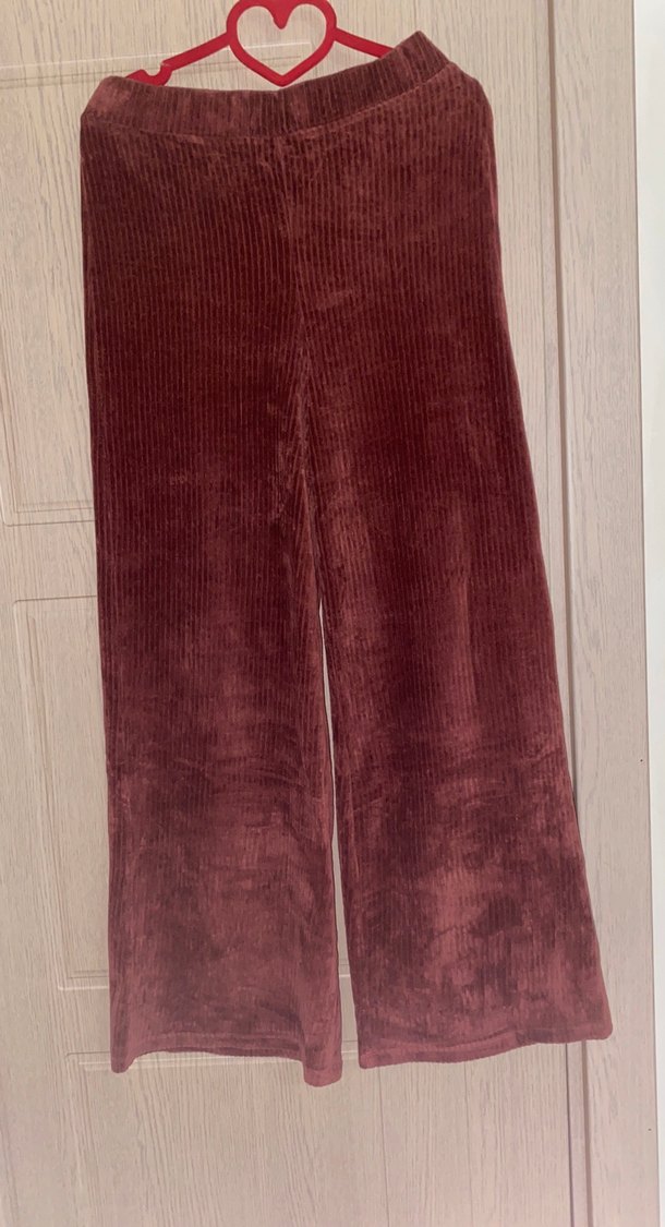 Bordo (kiremit bordo arası) Kadın kadife Bol Kesim Pantolon - Görsel 2