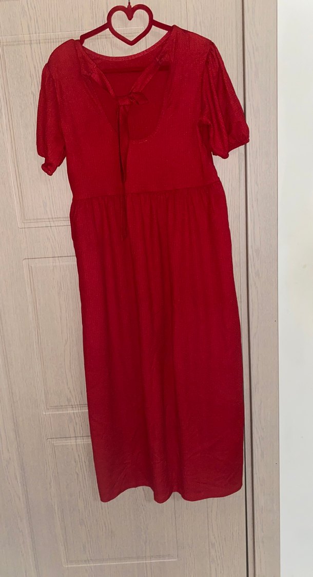 Kırmızı Bol Kesim Uzun Elbise - Görsel 2