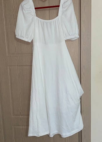 Beyaz Midi Keten Bohem Elbise - Görsel 4