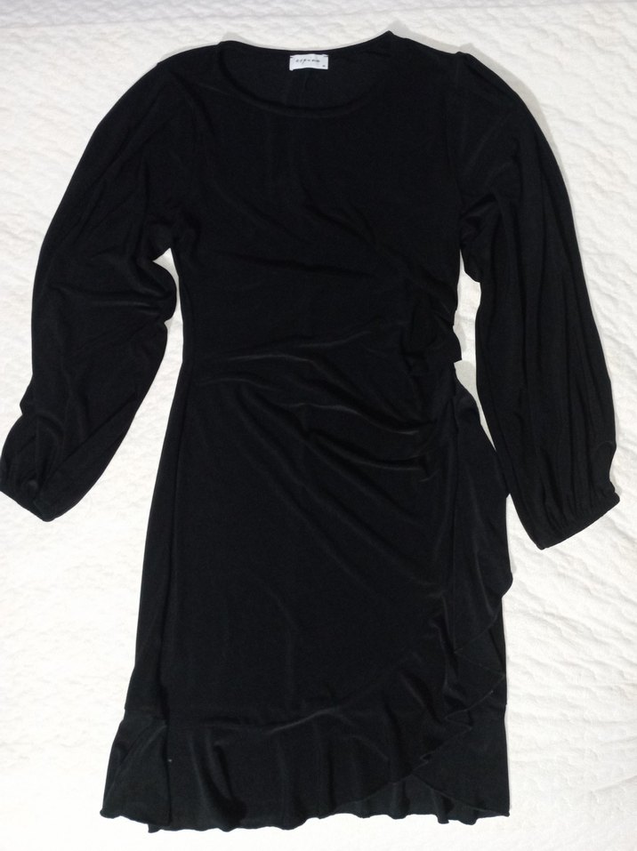 Siyah Uzun Kollu Drapeli Elbise - Görsel 3