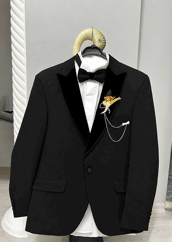 Pierre Balmain Siyah Suet Yakali Sik Smokin