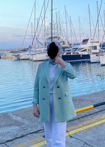 Su yeşili blazer ceket ( eşarp da hediye) - Görsel 2
