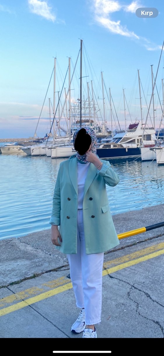 Su yeşili blazer ceket ( eşarp da hediye) - Görsel 2
