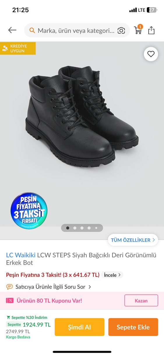 Siyah Bağcıklı Erkek Kauçuk Bot deri görünümlü - Görsel 2