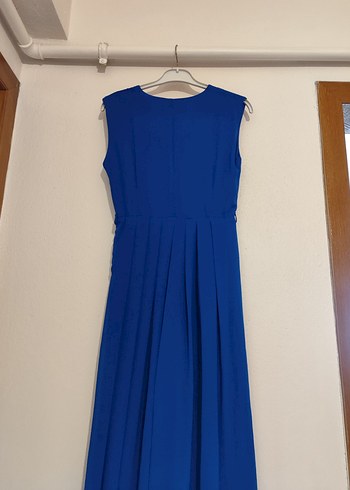 Mavi Pilili V Yaka Uzun Elbise - Görsel 3