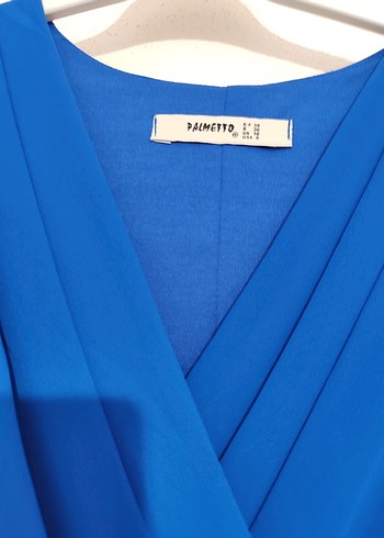 Mavi Pilili V Yaka Uzun Elbise - Görsel 2