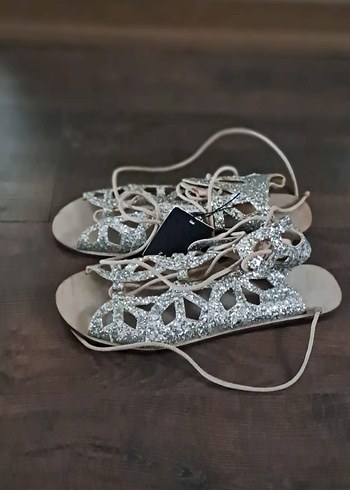 Bej Simli Bohem Dolgu Topuklu Kadın Sandalet - Görsel 3