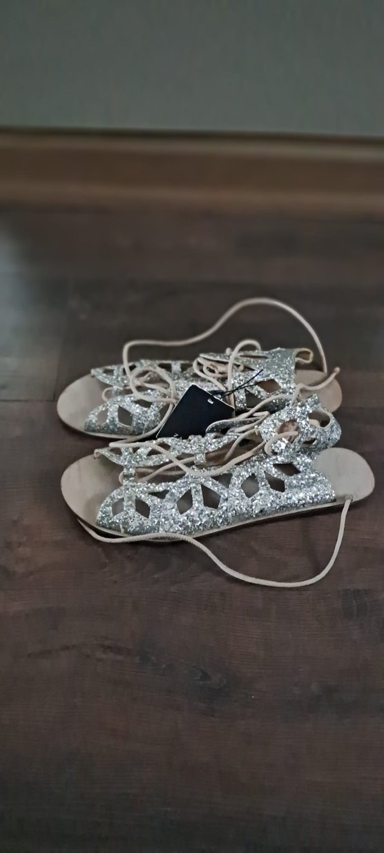 Bej Simli Bohem Dolgu Topuklu Kadın Sandalet - Görsel 3