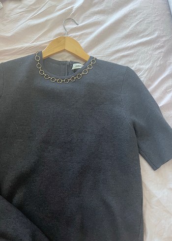 36 Beden ZARA marka Gri Zincir Detaylı Midi Denim Elbise