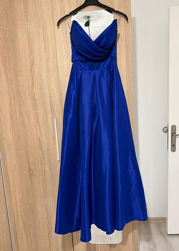 Uzun Parlak Mavi Straplez Bohem Gelinlik - Görsel 2