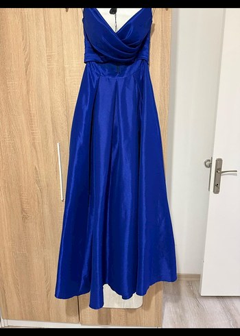 Uzun Parlak Mavi Straplez Bohem Gelinlik - Görsel 3