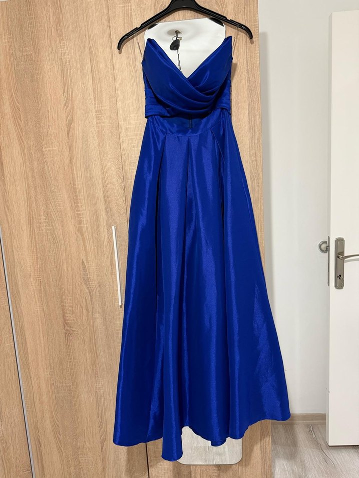 Uzun Parlak Mavi Straplez Bohem Gelinlik - Görsel 2