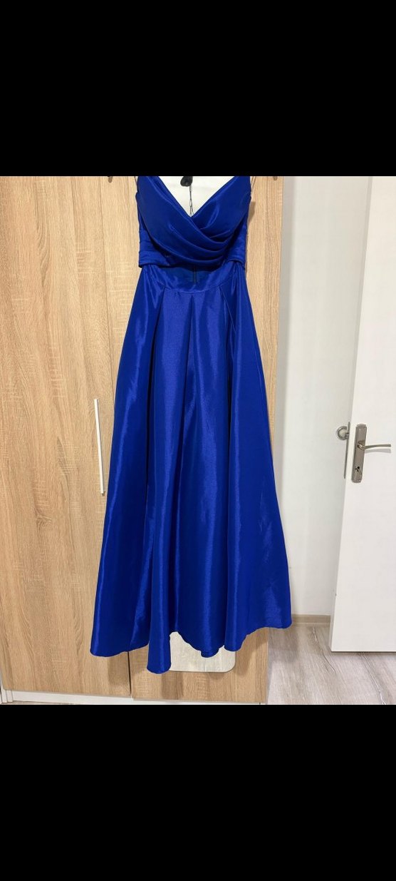 Uzun Parlak Mavi Straplez Bohem Gelinlik - Görsel 3