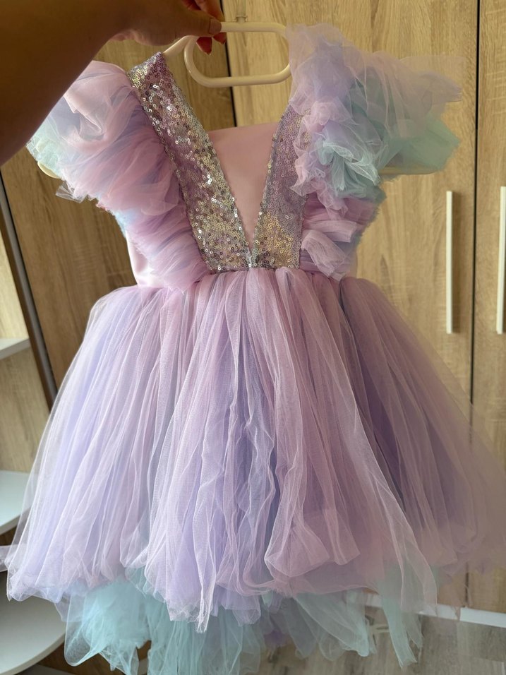 Çok Renkli Pastel Fırfırlı Kız Çocuk Elbisesi - Görsel 4