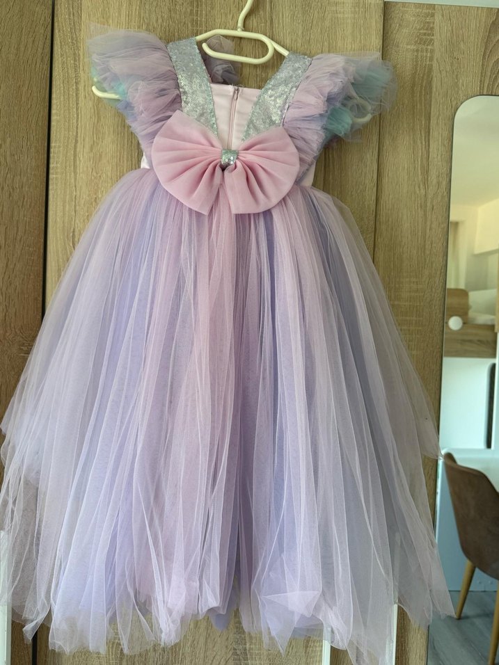 Çok Renkli Pastel Fırfırlı Kız Çocuk Elbisesi - Görsel 3