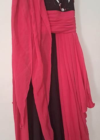 Pudra Pembe Drapeli Uzun Straplez Elbise - Görsel 5