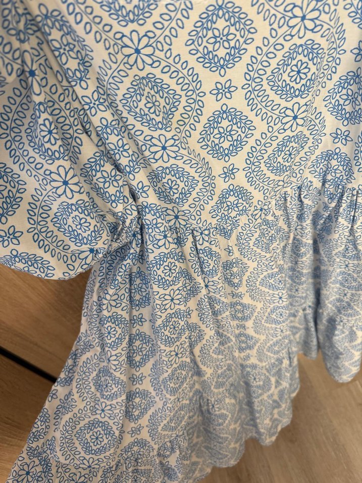 Mavi Bohem Mini Elbise, Renkli Desenli - Görsel 2