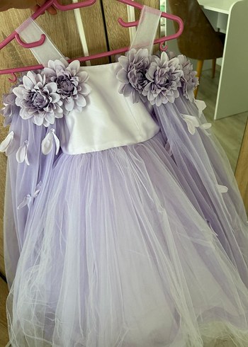 Mor Straplez Çiçekli Çocuk Abiye Elbise - Görsel 5