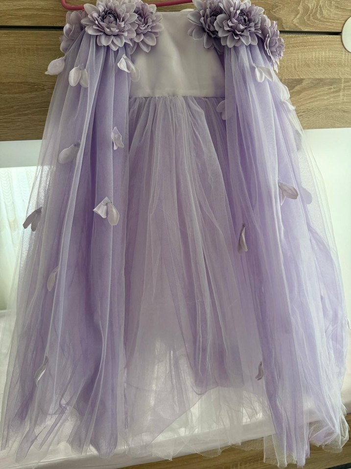 Mor Straplez Çiçekli Çocuk Abiye Elbise - Görsel 3