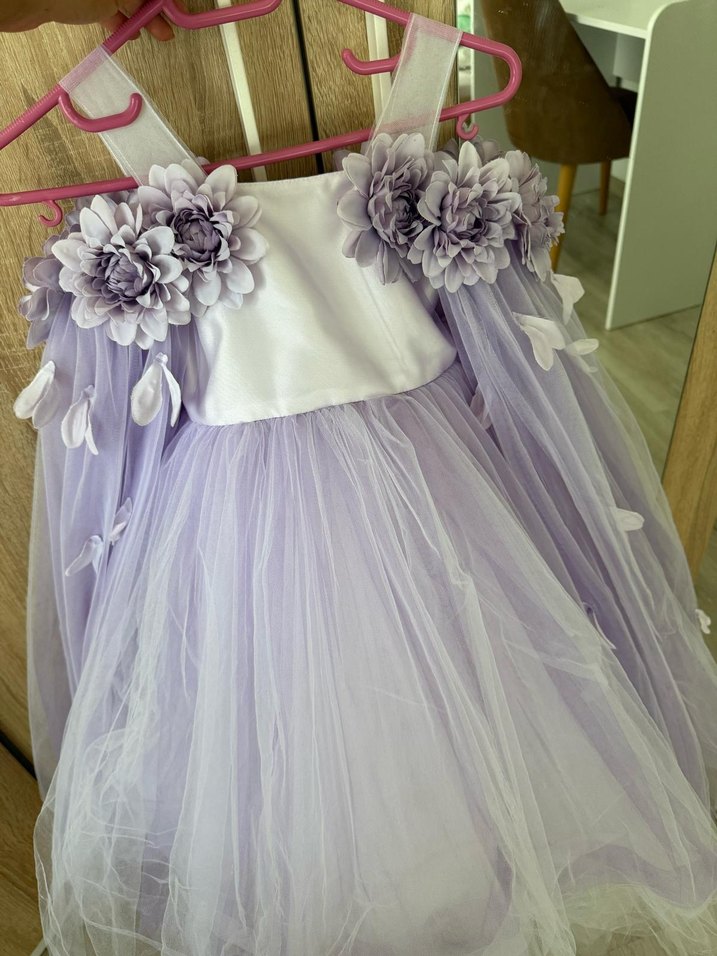 Mor Straplez Çiçekli Çocuk Abiye Elbise - Görsel 5