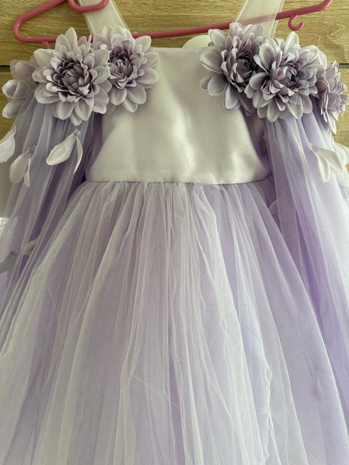 Mor Straplez Çiçekli Çocuk Abiye Elbise - Görsel 4