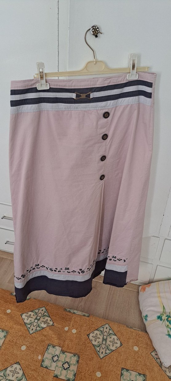 Düğmeli Nakışlı Bohem Kadın Uzun Etek - Görsel 2