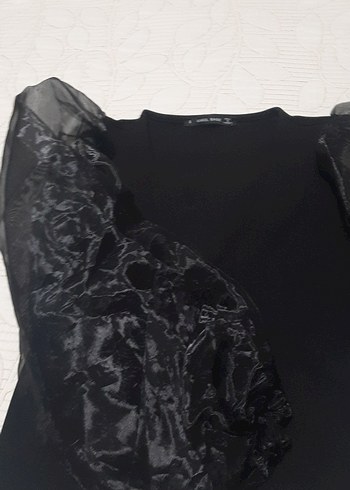 tül  Kollu Siyah  Bluz - Görsel 5