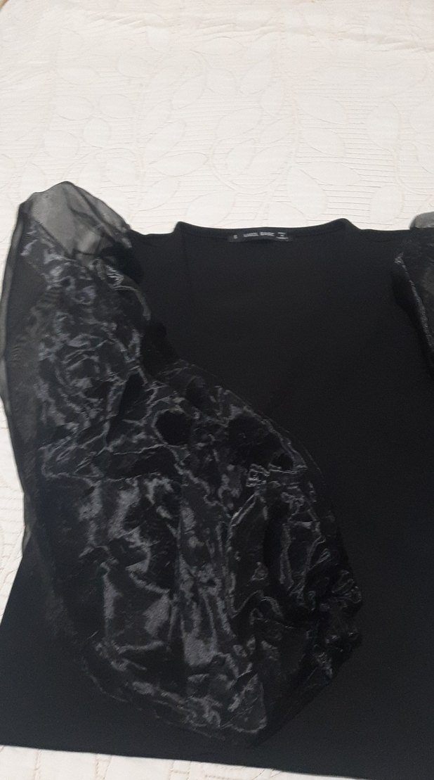 tül  Kollu Siyah  Bluz - Görsel 5