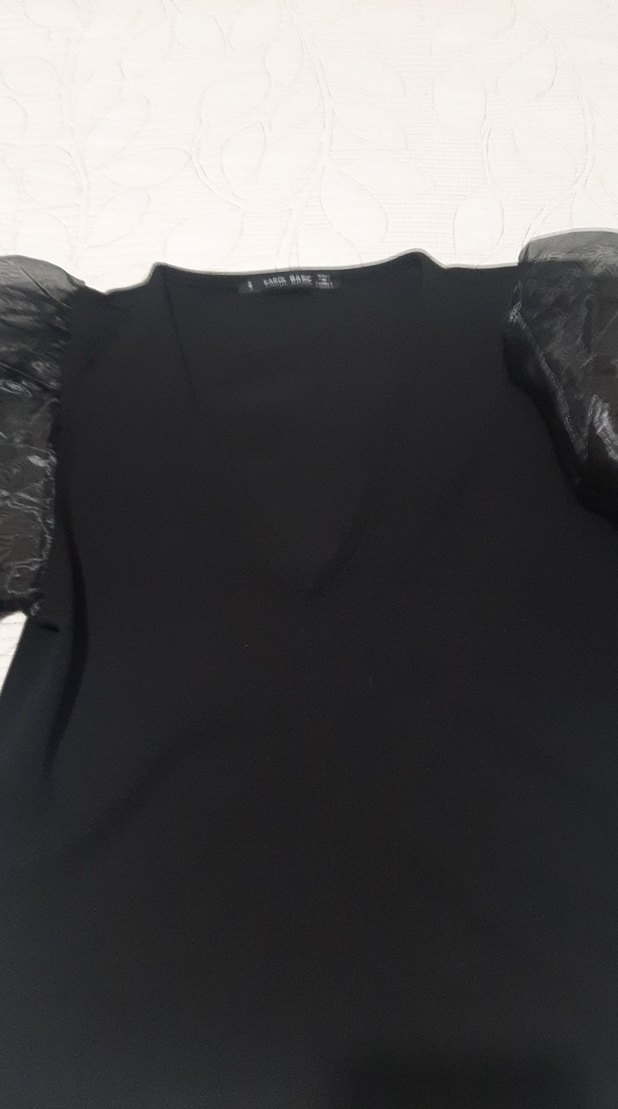 tül  Kollu Siyah  Bluz - Görsel 3