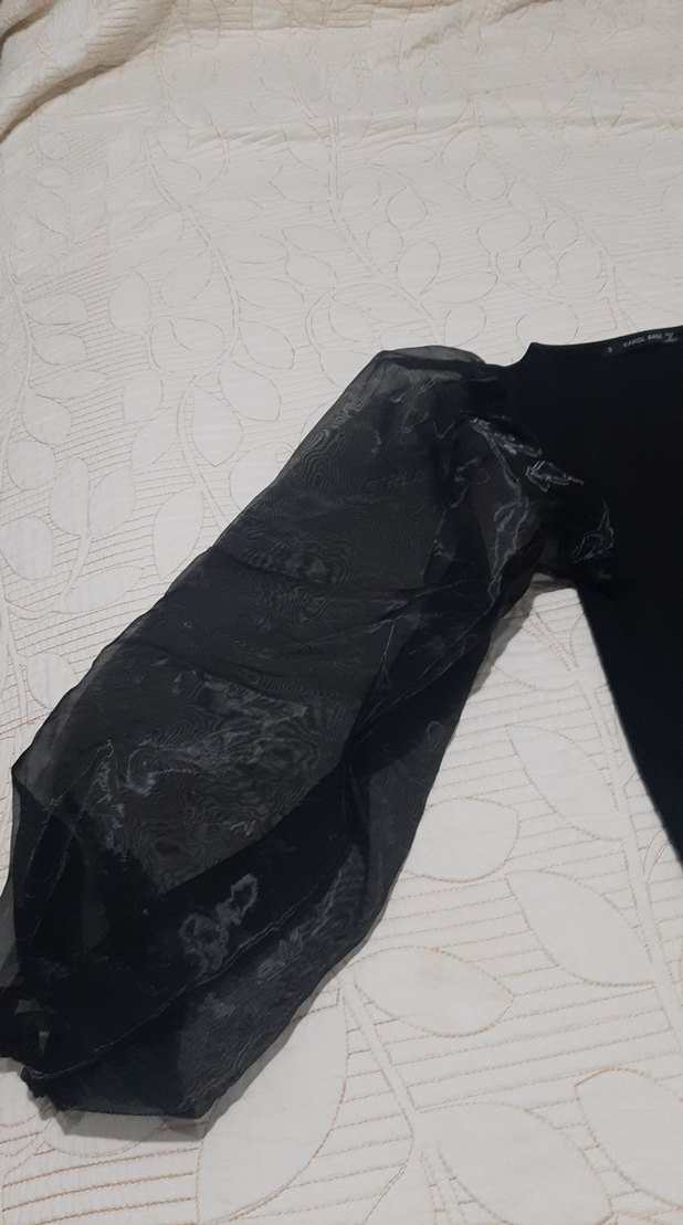 tül  Kollu Siyah  Bluz - Görsel 4