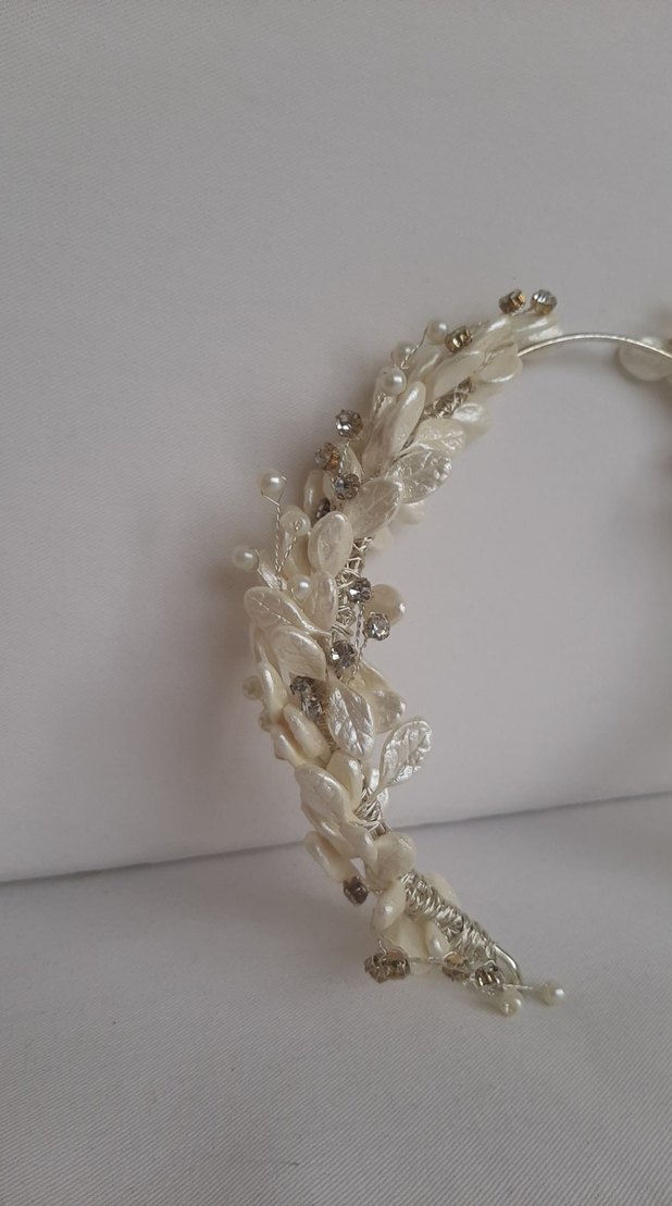 Beyaz Boncuklu Kadın Saç Aksesuarı - Görsel 2