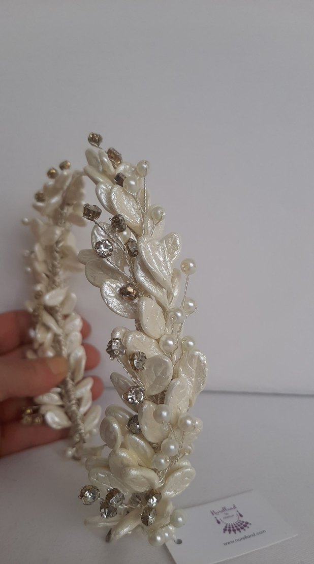 Beyaz Boncuklu Kadın Saç Aksesuarı - Görsel 3