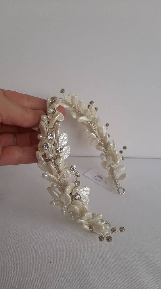 Beyaz Boncuklu Kadın Saç Aksesuarı - Görsel 4