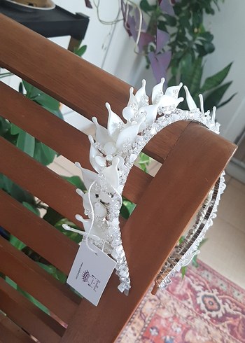 Beyaz Seramik Boncuklu Bohem Taç - Görsel 3