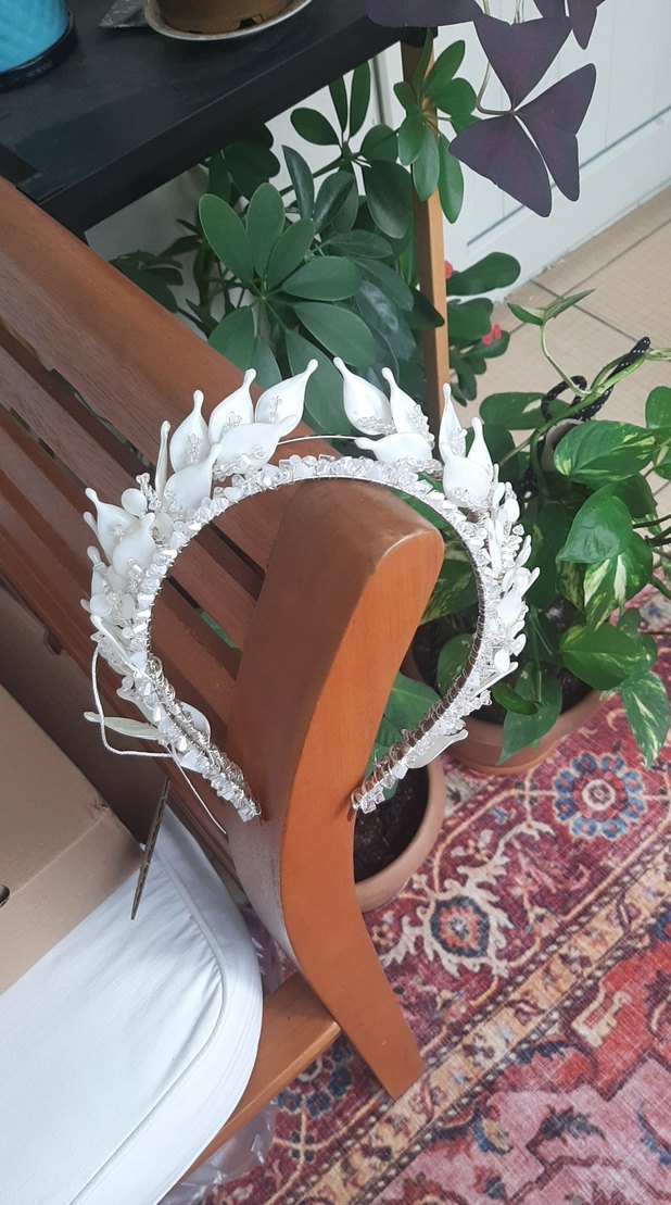 Beyaz Seramik Boncuklu Bohem Taç - Görsel 2