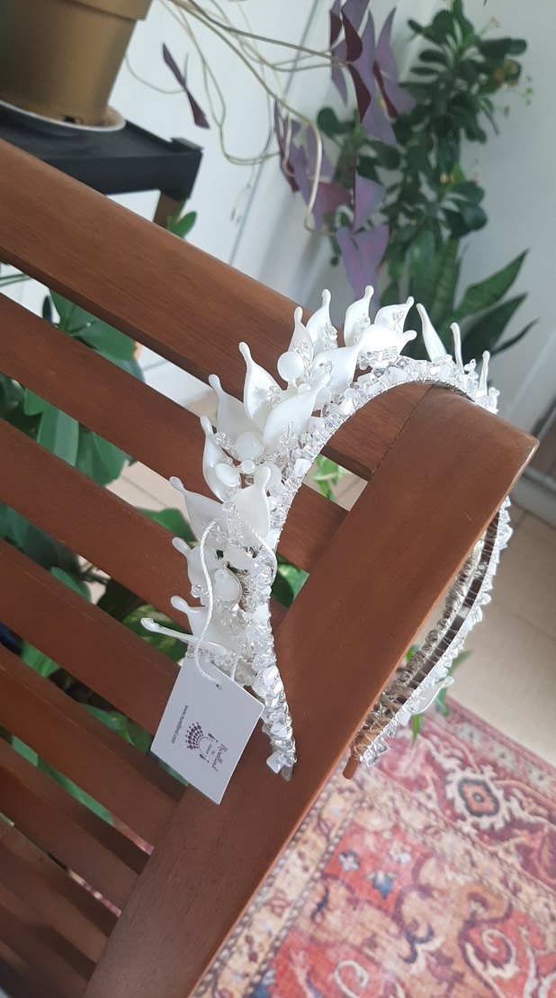 Beyaz Seramik Boncuklu Bohem Taç - Görsel 3