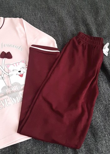 Pembe Baskılı Uzun Kollu  Pijama Takımı - Görsel 2
