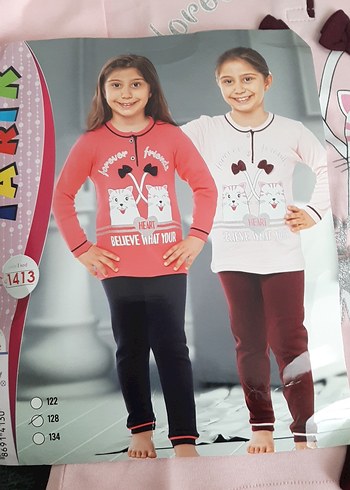 Pembe Baskılı Uzun Kollu  Pijama Takımı - Görsel 7