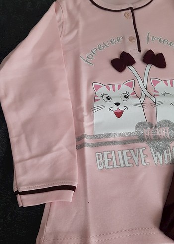 Pembe Baskılı Uzun Kollu  Pijama Takımı - Görsel 6